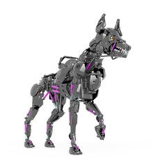cyber dog is alert in white background