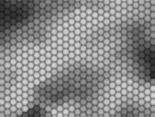 Gray abstract background with hexagons. Geometric backdrop 3D. Vector illustration with honeycomb in realistic style. Gray wall. Horizontal banner.