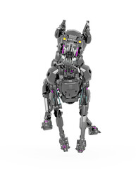 cyber dog is running in white background front view