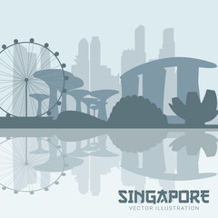 Singapore Landmarks Silhouettes. Vector