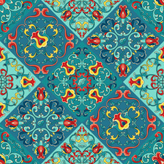 Chinese ceramic tile seamless pattern. Oriental traditional floral ornament. Wall or floor texture.