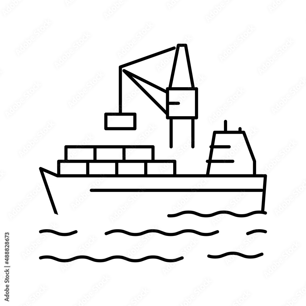 Aufkleber containers loading on ship in port line icon vector illustration