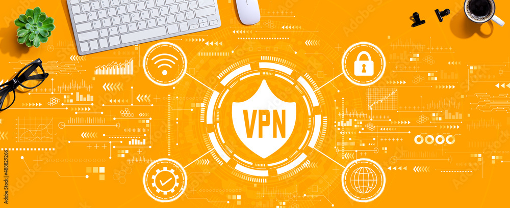 Aufkleber vpn concept with a computer keyboard and a mouse