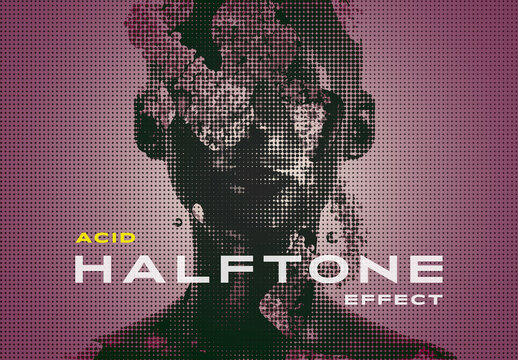 Raw Duotone Pattern Halftone Photo Effect Mockup