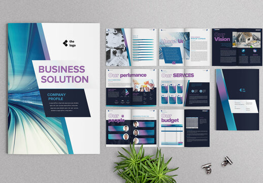 Company Profile with Blue Gradient and Purple Accents