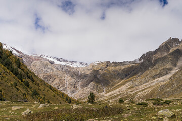 Breathtaking panorama of morning wild nature high in mountains