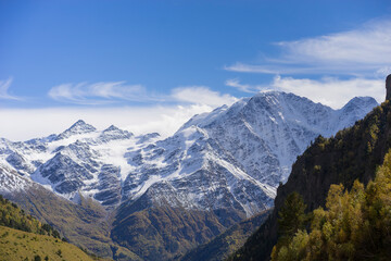 Breathtaking panorama of morning wild nature high in mountains