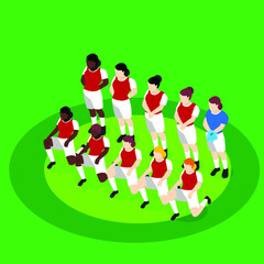 Obraz premium Woman soccer team isometric 3d vector concept for banner, website, illustration, landing page, flyer, etc.