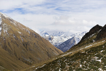 Breathtaking panorama of morning wild nature high in mountains