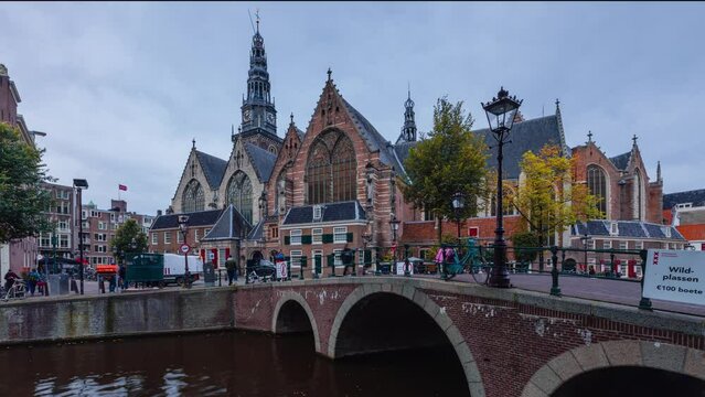 Day Time Lapse with clouds and boats in Amsterdam, The Netherlands