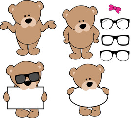 cute funny teddy bear character cartoon poses collection set in vector format