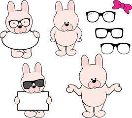 cute chibi bunny character cartoon poses collection set in vector format