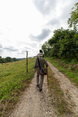 Backpacker pilgrim traveling the Camino de Santiago. Way of St James