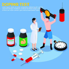 Doping test for boxer or wrestling athlete isometric 3d vector concept for banner, website, illustration, landing page, flyer, etc.