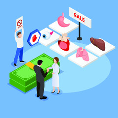 Organ trafficking isometric 3d vector concept for banner, website, illustration, landing page, flyer, etc.