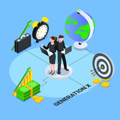 Generation X worker isometric 3d vector concept for banner, website, illustration, landing page, flyer, etc.