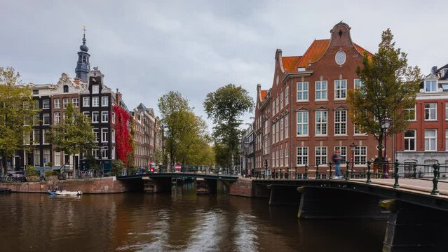 Day Time Lapse with clouds and boats in Amsterdam, The Netherlands
