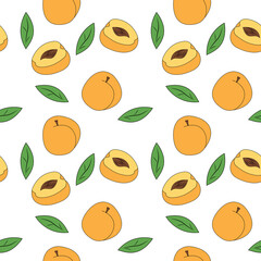 Seamless pattern with peaches and leaves. Float vector illustration for t-shirt prints, posters and other uses.