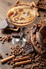 Cream and coffee cocktail with ice.