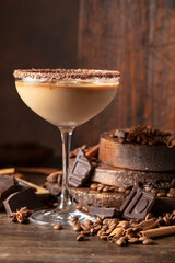 Cream and coffee cocktail with ice.