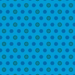 Vector textile pattern with repeating circles in blue and green colors