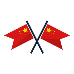 Two crossed Chinese flags icon. Vector.