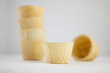 Rounded empty wafer cup  on white background