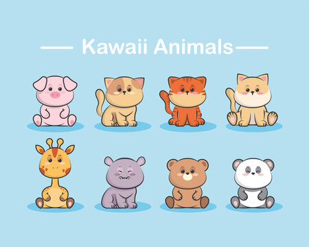 kawaii animals icons set