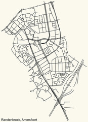 Naklejka premium Detailed navigation black lines urban street roads map of the RANDENBROEK DISTRICT of the Dutch regional capital city Amersfoort, Netherlands on vintage beige background