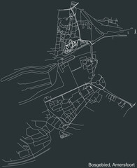 Detailed negative navigation white lines urban street roads map of the BOSGEBIED DISTRICT of the Dutch regional capital city Amersfoort, Netherlands on dark gray background