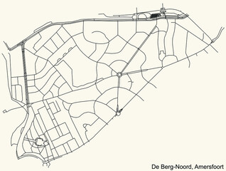 Detailed navigation black lines urban street roads map of the DE BERG-NOORD DISTRICT of the Dutch regional capital city Amersfoort, Netherlands on vintage beige background