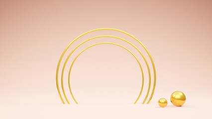 golden metallic shapes on pink background, 3d render