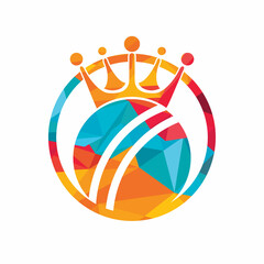 Cricket king vector logo design. Cricket ball and crown icon design template.