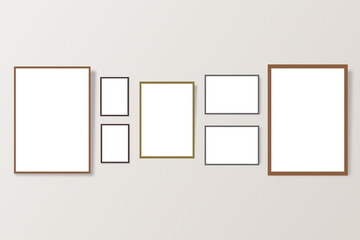 frames collection on wall mockup A1, A2, A3, A4 shapes templates