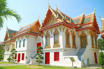 Fototapeta premium Song Phanuat Throne Hall Used by King Rama V During His Monkhood Moved and Reassembled in Wat Benchamabophit (The Marble Temple), Bangkok, Thailand
