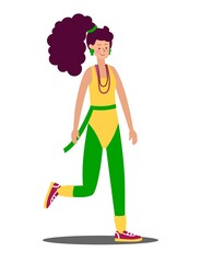 A young girl in Fashionable clothes, leggings and a swimsuit and hairstyles of the 80s-90s Stylish retro party. Character Vector Illustration