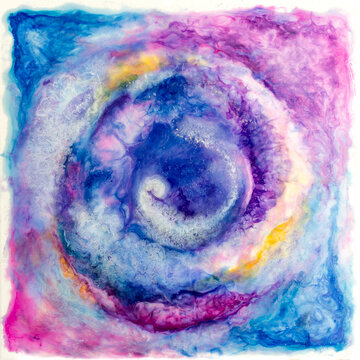 Pittura astratta con resina epossidica, universo, spirale, chiocciola, sfondo 
