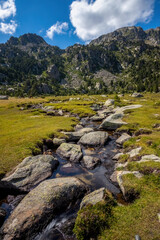 Summer landscape in La Cerdanya, Pyrenees mountain lake, Catalonia, Spain.