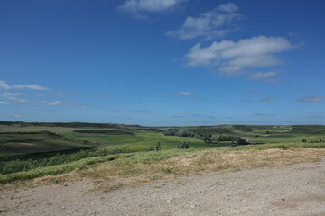 Obraz premium Landscape view of the meadows of castilla, Spain, under a blue sky with a few clouds of spring