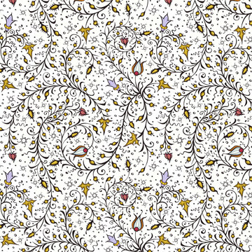 Medieval seamless pattern. Ancient book miniature. Magic manuscript.Illustration.