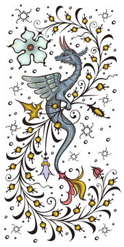 Dragon.Ancient book miniature.Medieval.