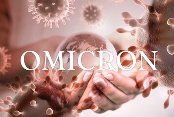 Hand hold globe. Concept of the new Variant Omicron Virus