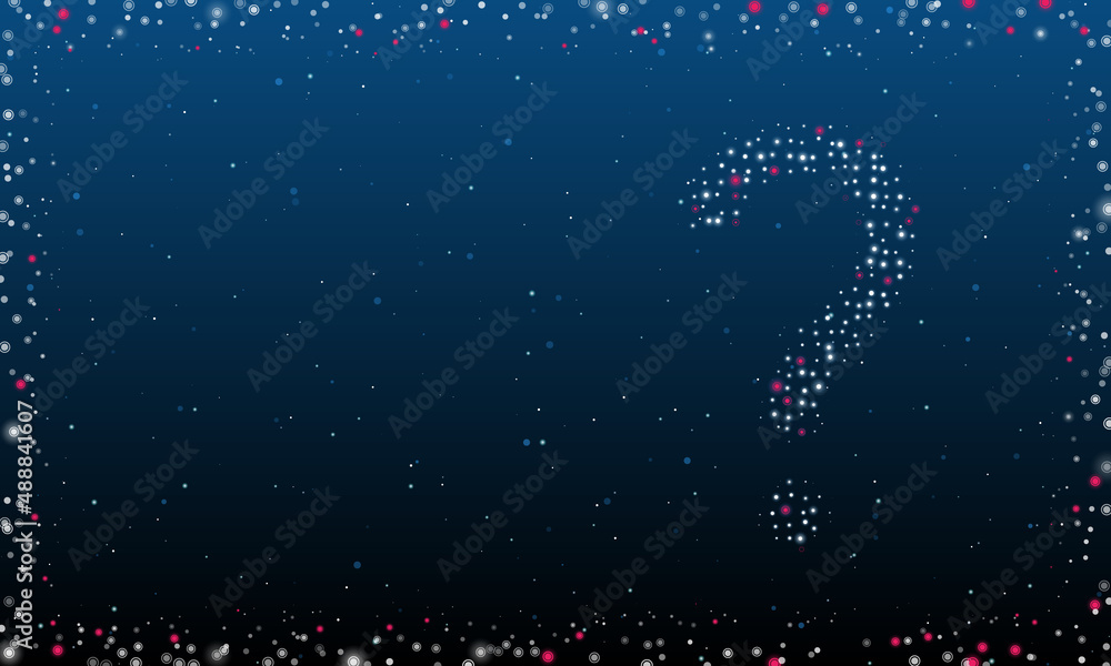 Poster on the right is the question symbol filled with white dots. pointillism style. abstract futuristic f