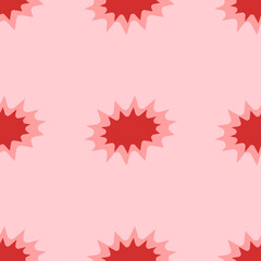 Seamless pattern of large isolated red explosion symbols. The elements are evenly spaced. Vector illustration on light red background