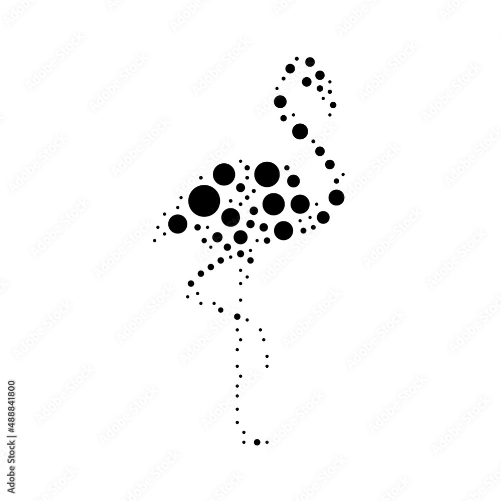 Poster a large flamingos symbol in the center made in pointillism style. the center symbol is filled with b