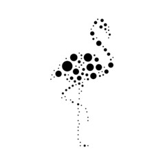 A large flamingos symbol in the center made in pointillism style. The center symbol is filled with black circles of various sizes. Vector illustration on white background