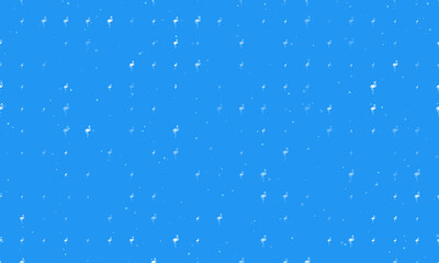 Seamless background pattern of evenly spaced white flamingos symbols of different sizes and opacity. Vector illustration on blue background with stars