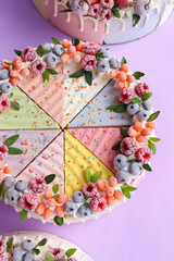 birthday cake with candles from eight pieces