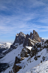 Snowy Seceda mountain in the italian Dolomites