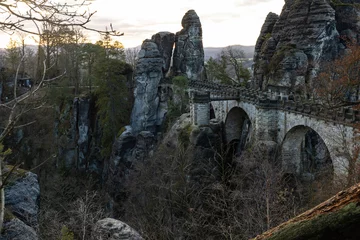 Papier Peint photo Le pont de la Bastei Pont Bastei dans les montagnes de grès de l& 39 Elbe en Saxe